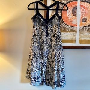 ModCloth floral racer back blue and cream floral dress